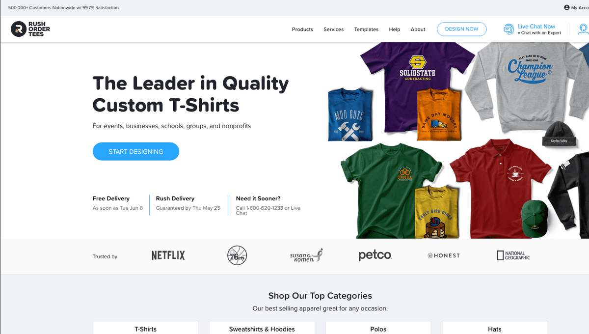 Rush Order Tees website by Guy Dahan